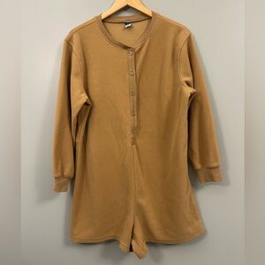 Old Navy Women's Tan Button-Up Pajama Onesie